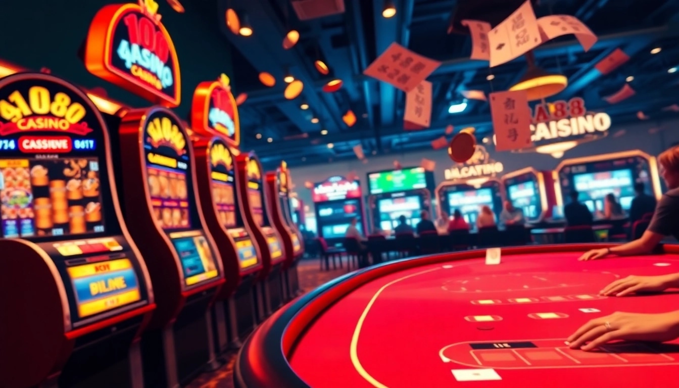 Engaged players at au88 casino with exciting poker and slot scenes.