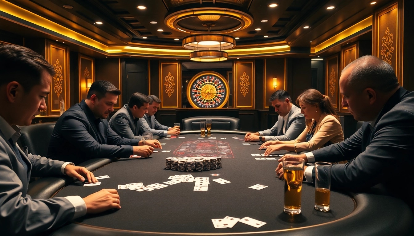 Engaged players at a KP88 poker table showcasing high-stakes excitement.