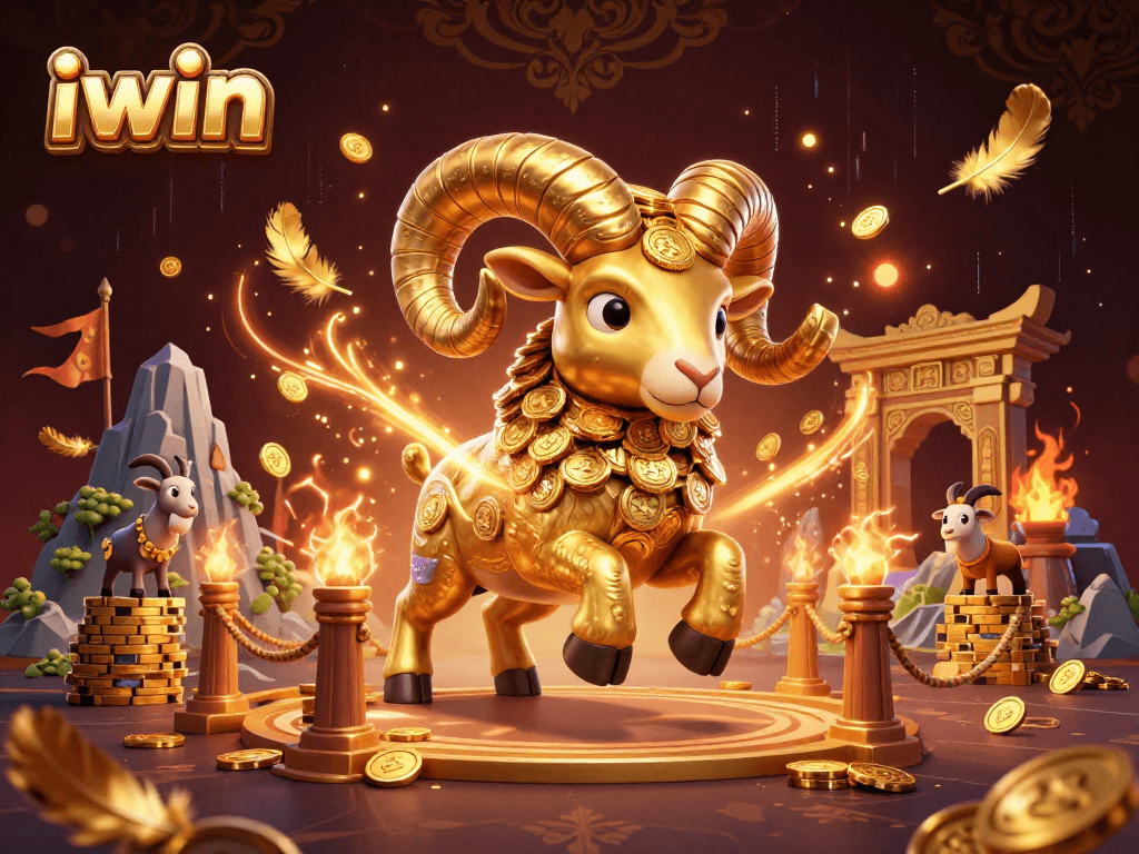 Engage in thrilling online action with iwin featuring a charging golden ram amid vibrant casino elements.
