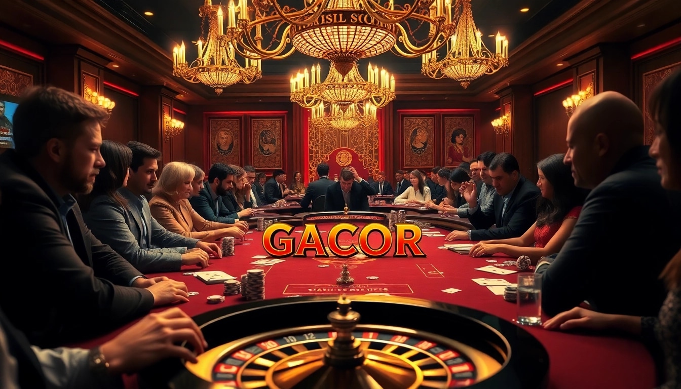 Players celebrating wins at the RTP Slot Gacor table in a luxurious casino environment.