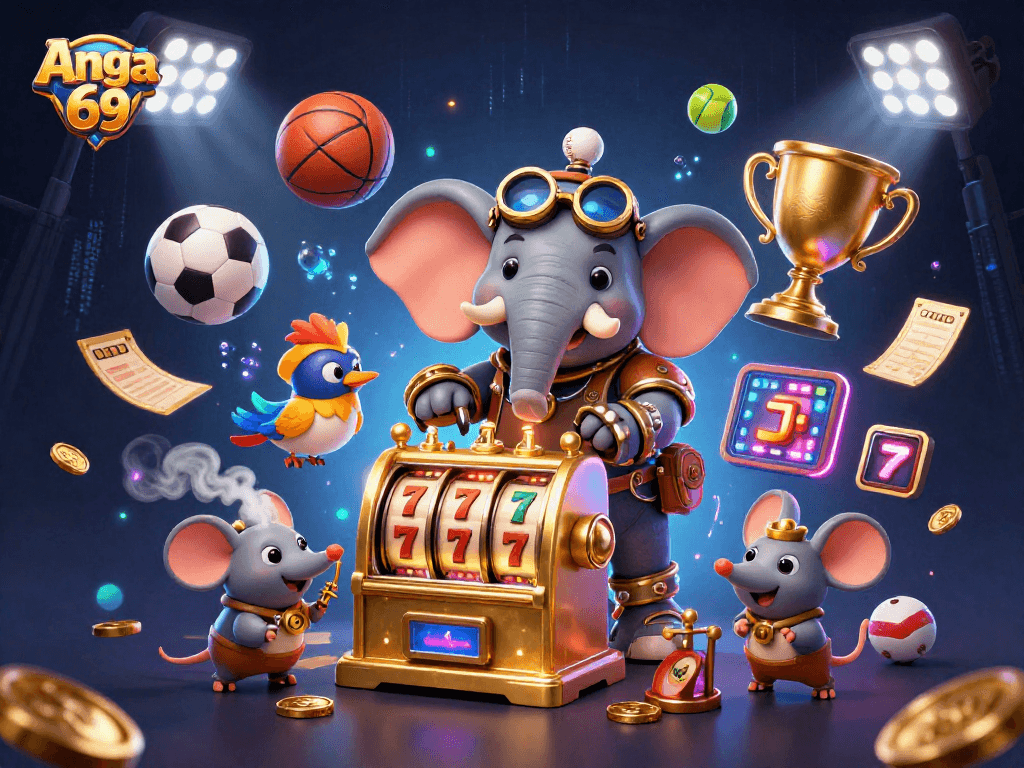 Experience Angka 69's thrilling slot games with a cartoon steampunk elephant and dynamic elements.