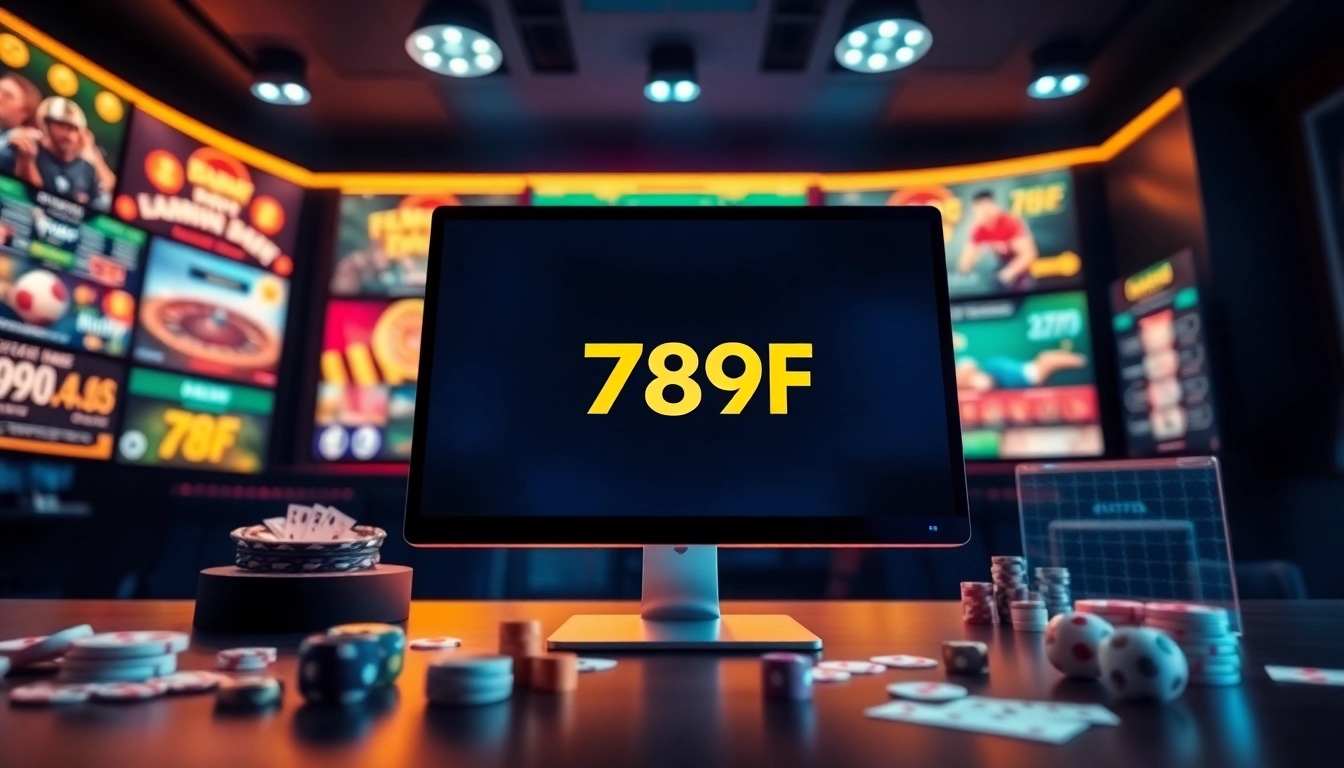 Engaging view of a modern online gambling platform featuring 789F logo and vibrant gaming elements.