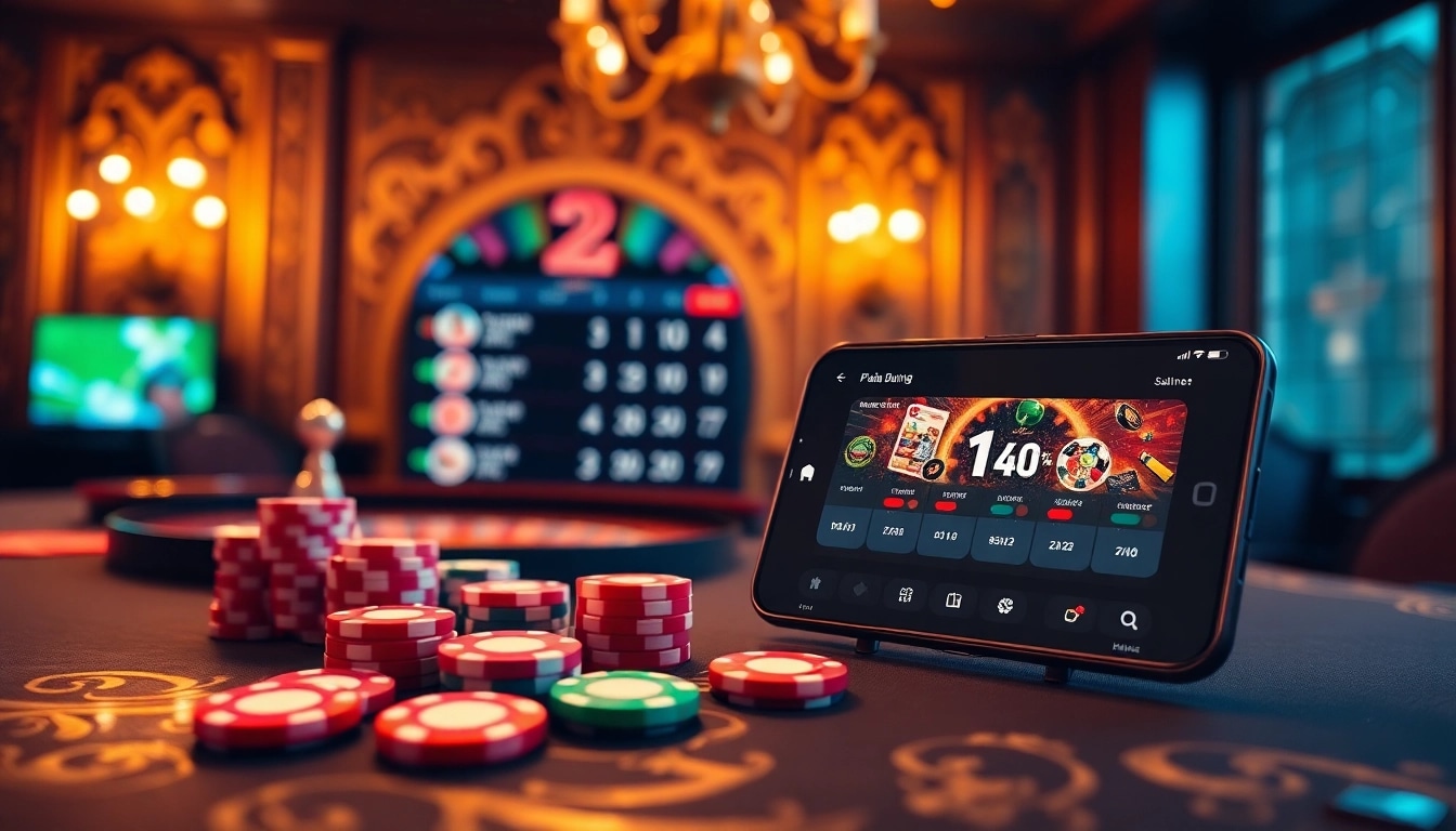 Betting on Judi Piala Dunia with vibrant poker chips and a sleek online interface.