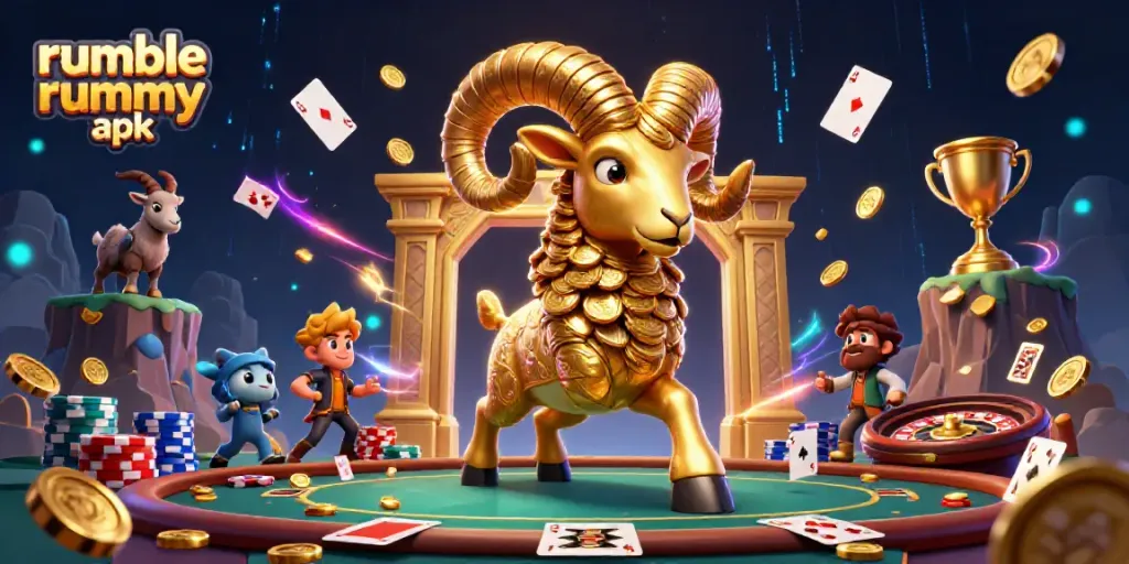 Experience dynamic gameplay with Rumble Rummy APK illustrated through a vibrant 3D scene.