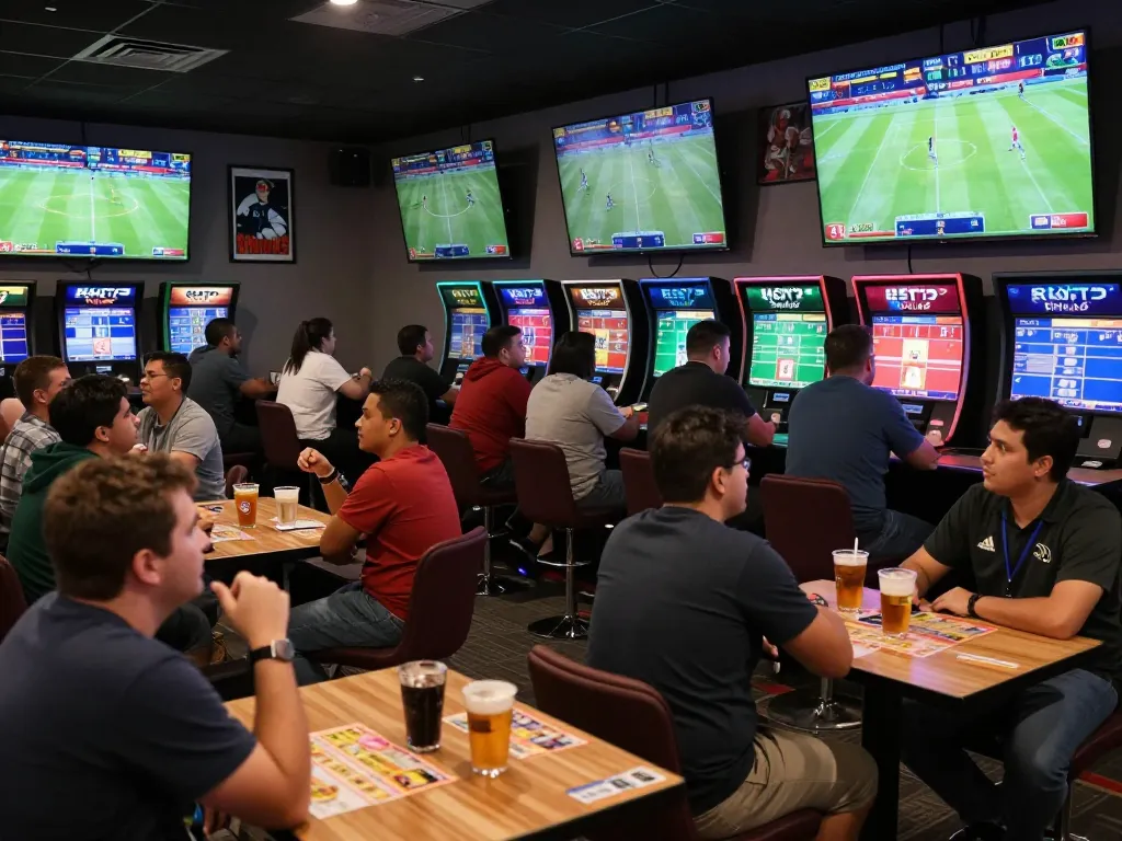Kèo nhà cái hôm nay showcased in a dynamic sports betting lounge filled with enthusiasts placing bets