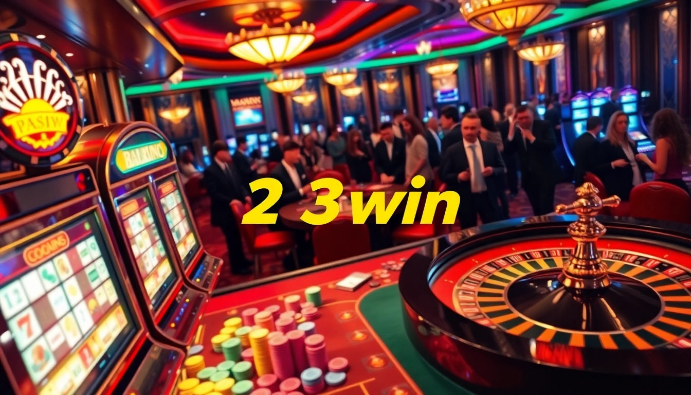 Experience the thrill of gaming at 23win with vibrant casino visuals depicting exciting gameplay.