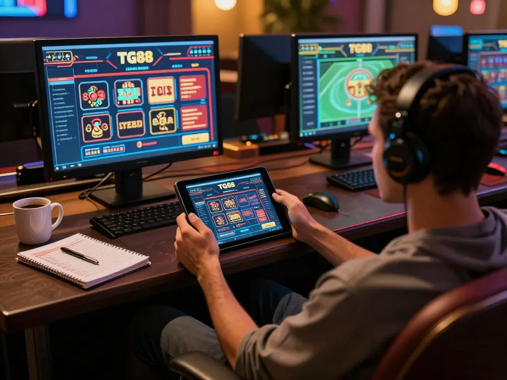 Engaging gameplay at TG88 casino on a tablet, reflecting a relaxed and strategic gaming environment.