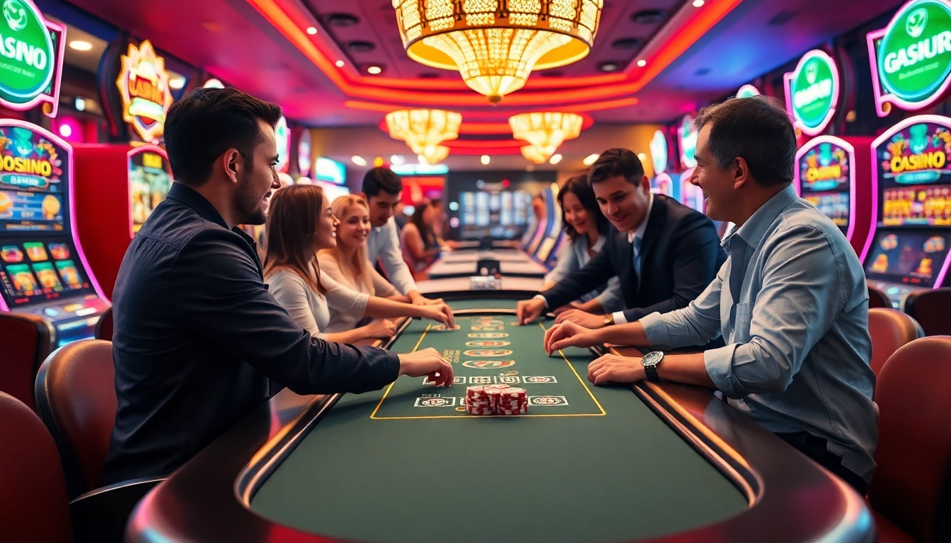 Engaging scene of players making a Touch n Go casino deposit at a vibrant gaming table.