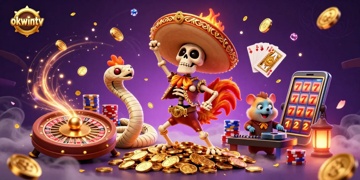 Experience the thrill of betting with okwintv's vibrant casino scene featuring skeleton characters, gold coins, and exciting game elements.