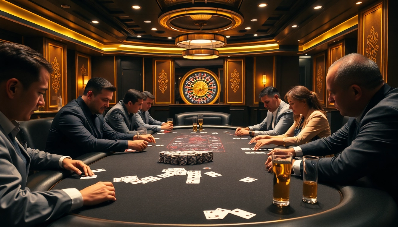 Engaged players at a KP88 poker table showcasing high-stakes excitement.