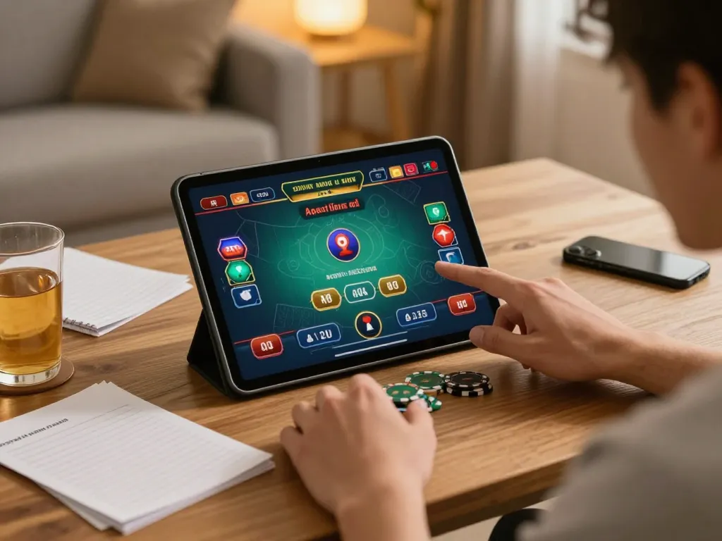 Player immersed in live dealer game on trang chủ kuwin, showcasing online gambling atmosphere.