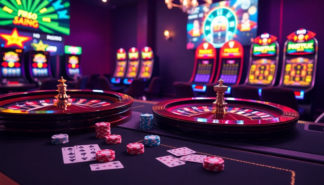 Experience the excitement of online gambling at https://rr88c.org/ with vibrant casino visuals depicting thrilling gaming action.