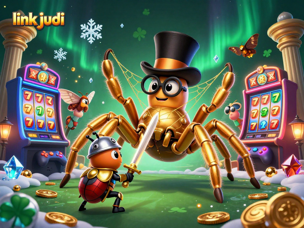 Spin winning jackpots with link judi at vibrant casino scene featuring slots and characters.