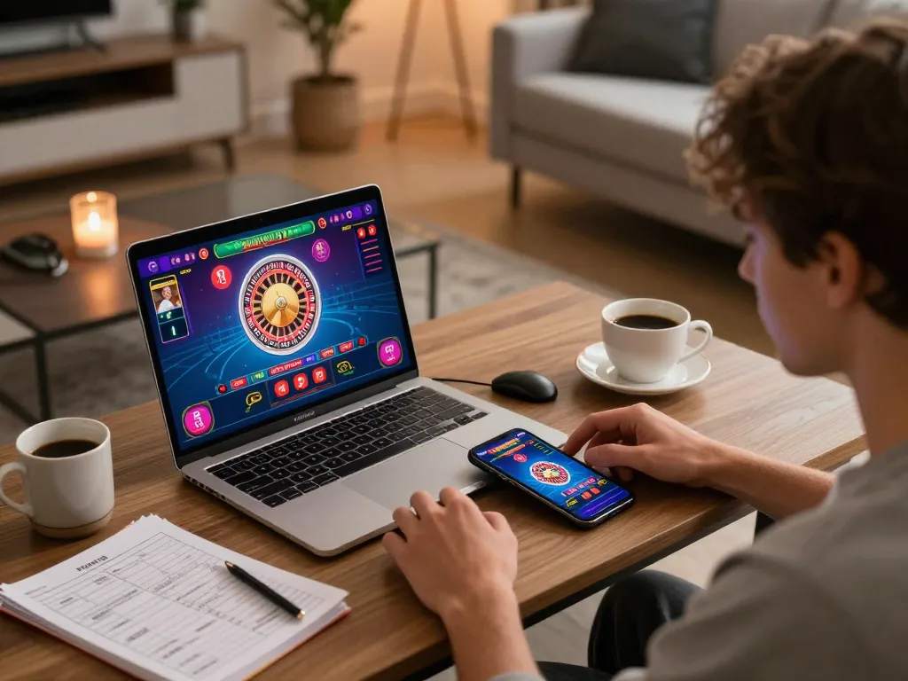 uu88 player strategizing while engaged in live online casino games from a cozy setup