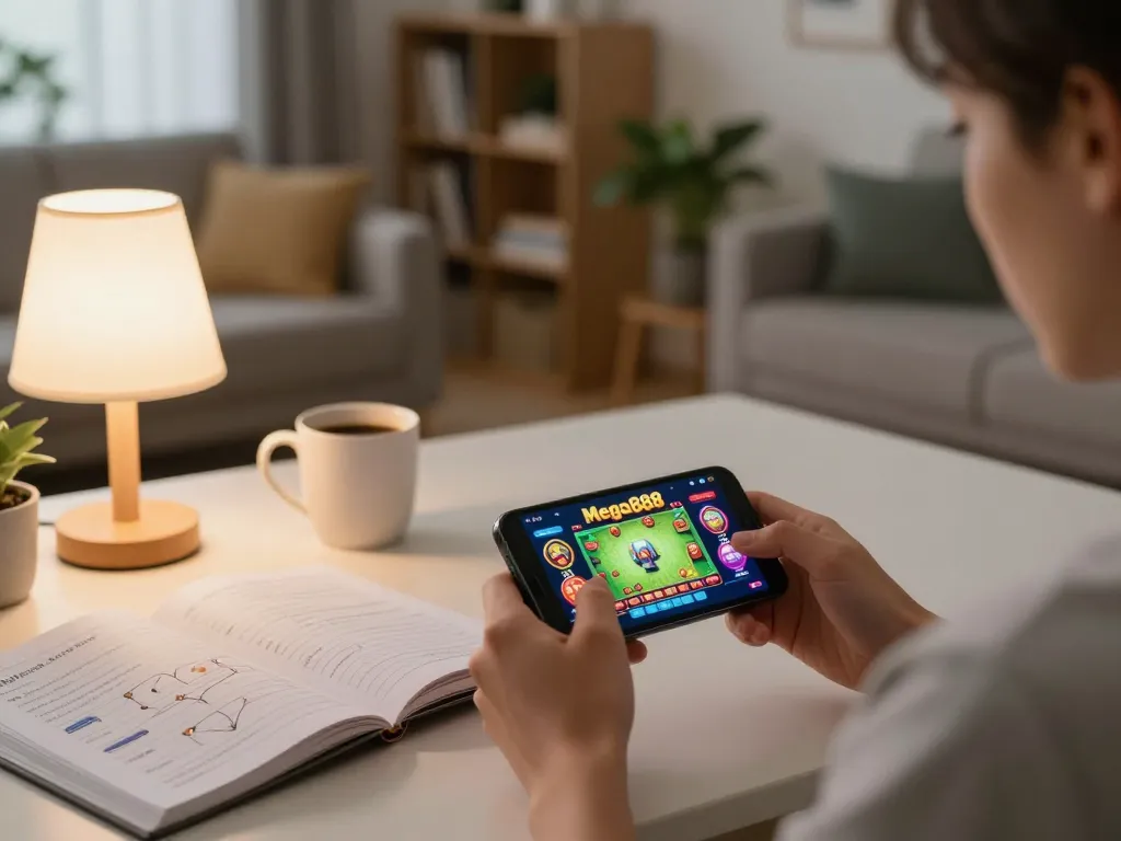 Engaging gameplay on Mega888 app during a cozy evening at home highlighting Special 301 Report insights.