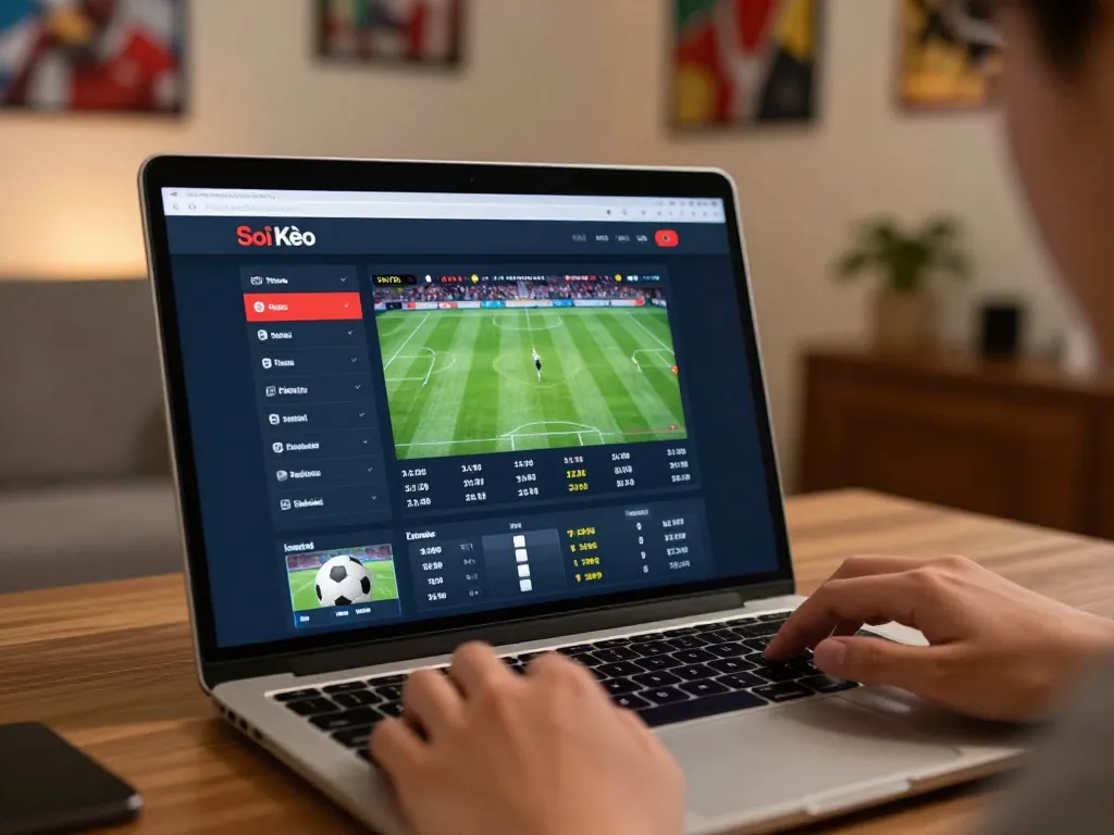 Soi Kèo sports betting enthusiast engaging with live odds at home.