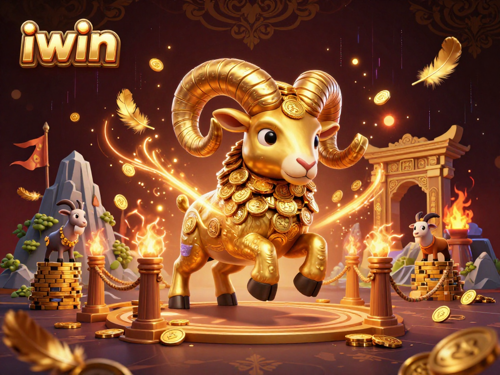 Engage in thrilling online action with iwin featuring a charging golden ram amid vibrant casino elements.