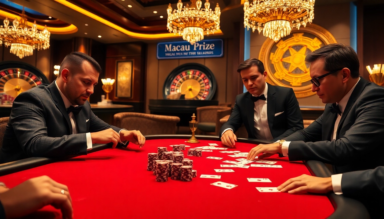 Watch players compete for the Macau Prize at a thrilling poker table with lively action and vibrant chips.