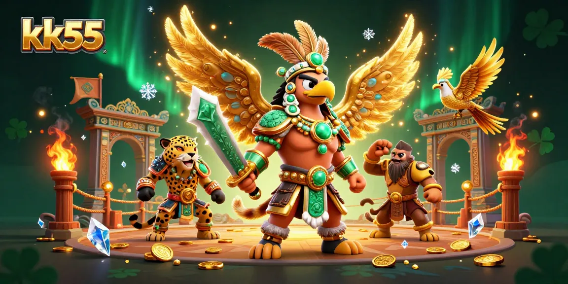 Engage with kk55's vibrant online gaming scene featuring dynamic characters and rich casino elements.