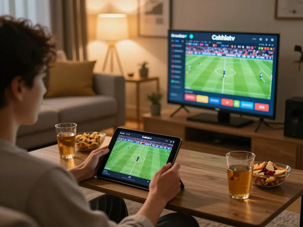 Cakhiatv user enjoying online sports betting in a cozy home setup with tablet.