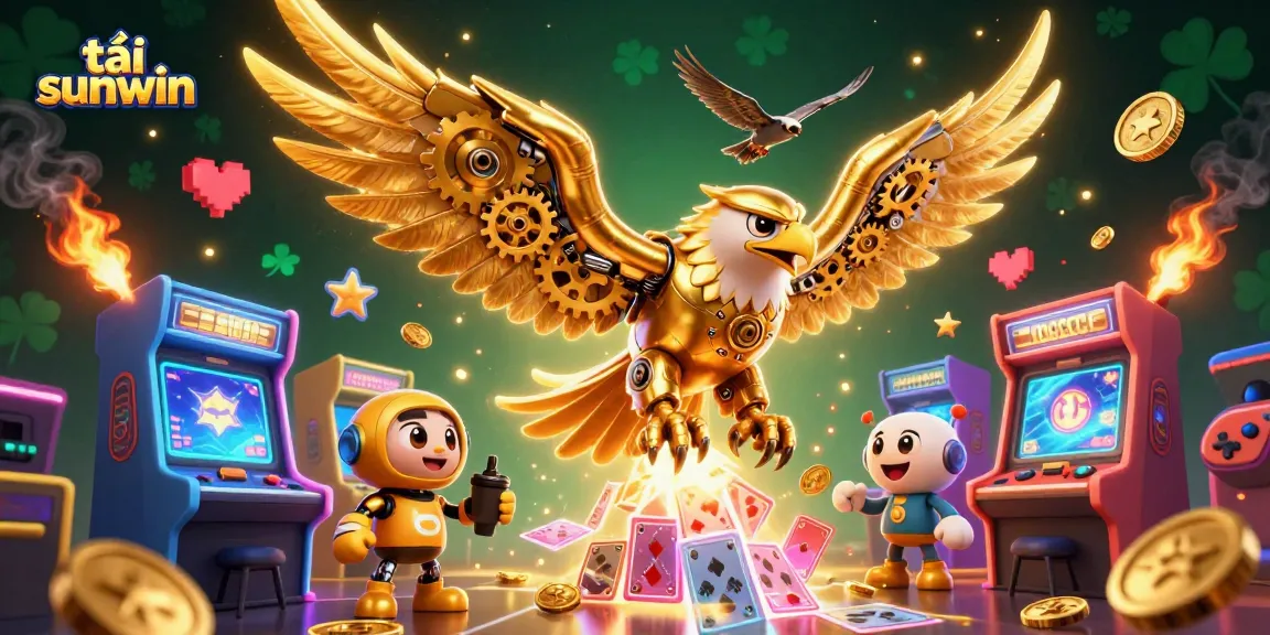 Experience thrilling gameplay with tải sunwin, featuring a dynamic scene of a golden eagle and arcade elements.