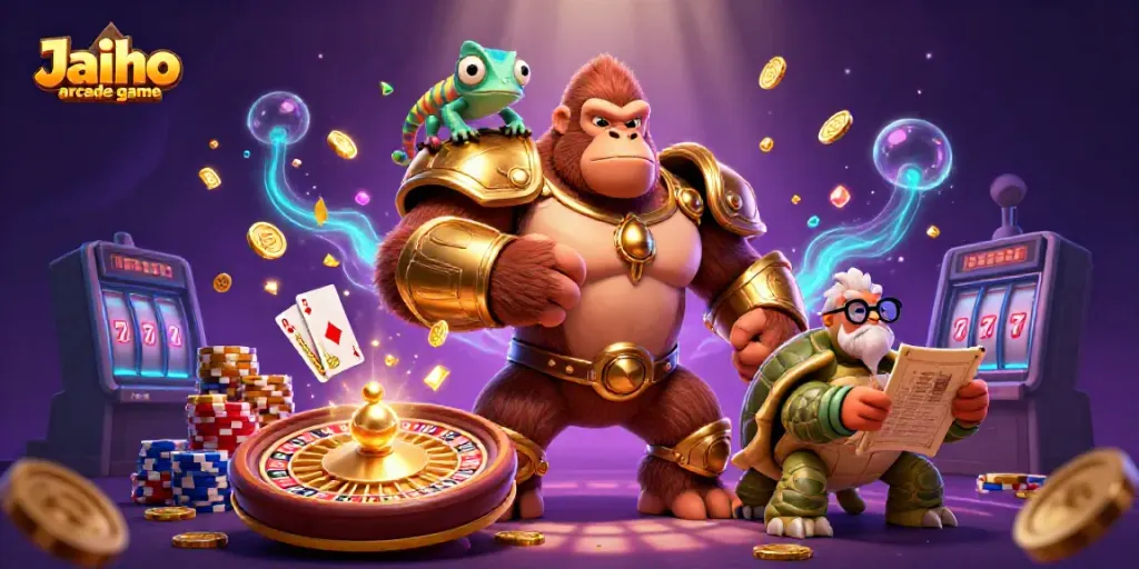 Engage in thrilling gameplay with Jaiho arcade game featuring vibrant characters and exciting casino elements.
