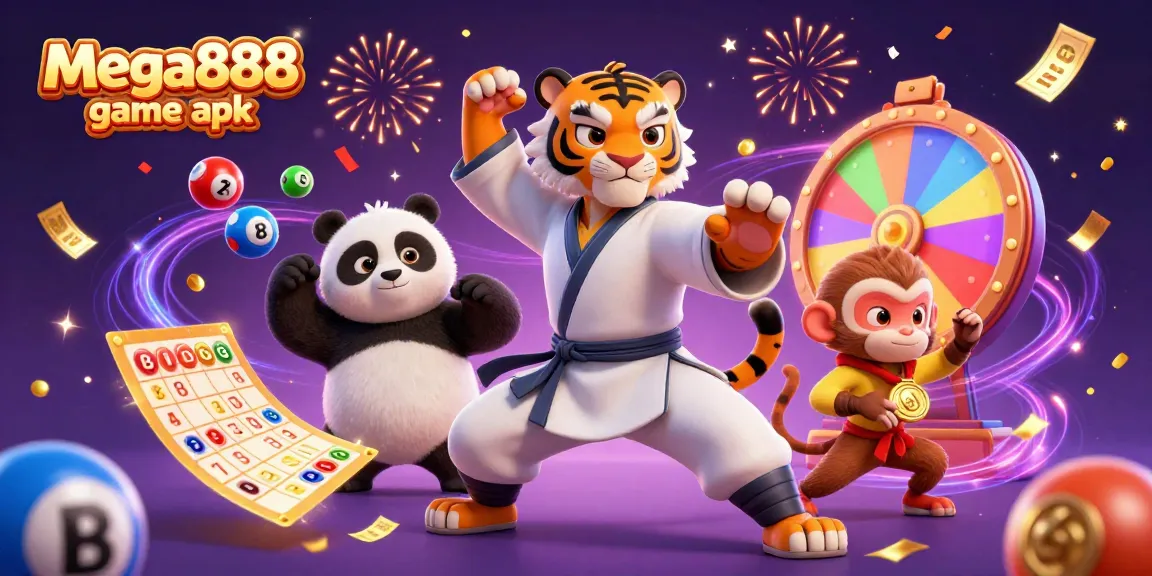 Engage with the thrill of mega888 game apk amidst colorful casino elements and dynamic characters.