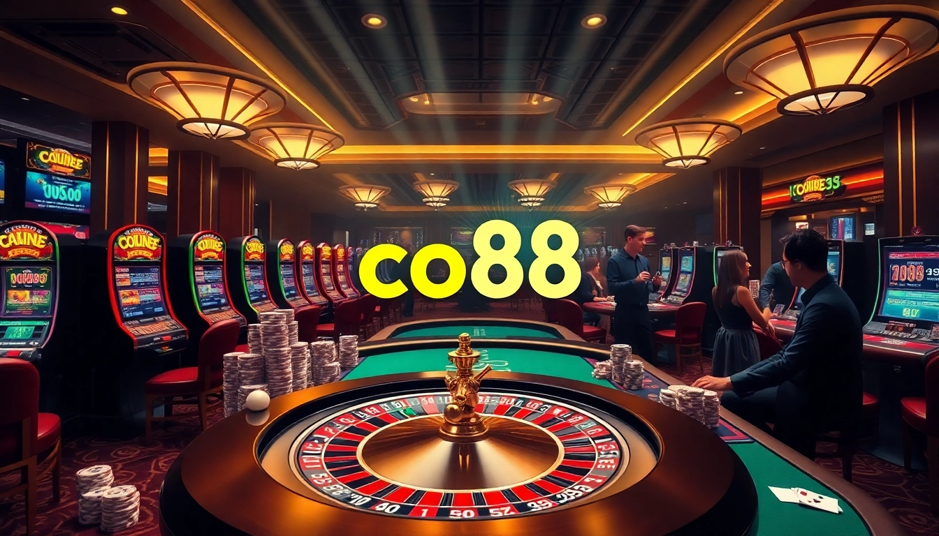 Experience the thrill of co88 with players celebrating wins at a vibrant casino table.