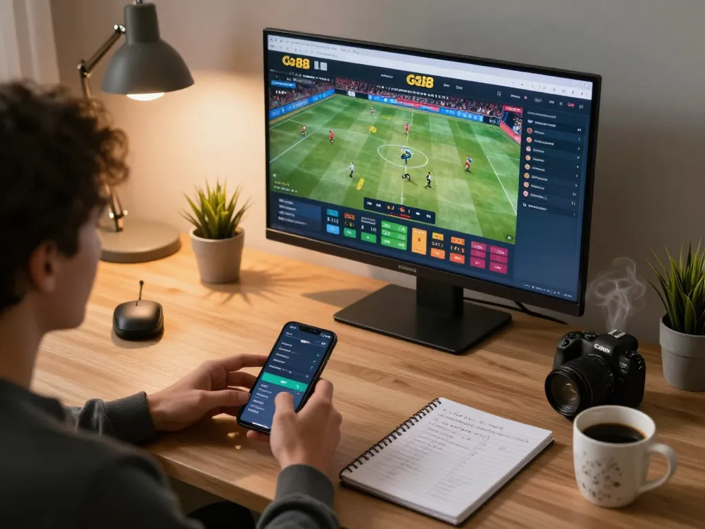 Engaging betting session on Go 88 across devices in a cozy home office.