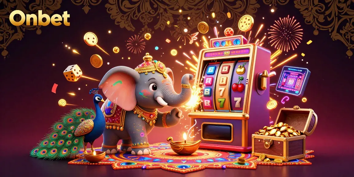 Experience the thrill of Onbet with vibrant illustrations of jackpots, games, and a festive atmosphere.