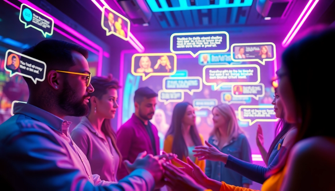 Engaging AI chat experience on spicychat featuring dynamic avatars and colorful chat bubbles.