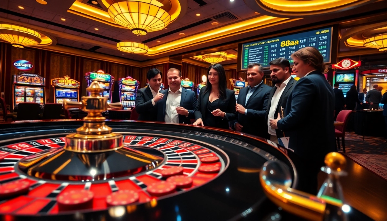 Engage in thrilling gambling experiences at 88aa with a dynamic roulette table and poker chips.