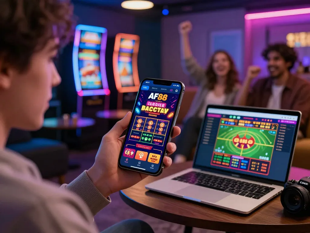 Dynamic AF88 online gaming experience showcasing mobile app features and live dealer options.