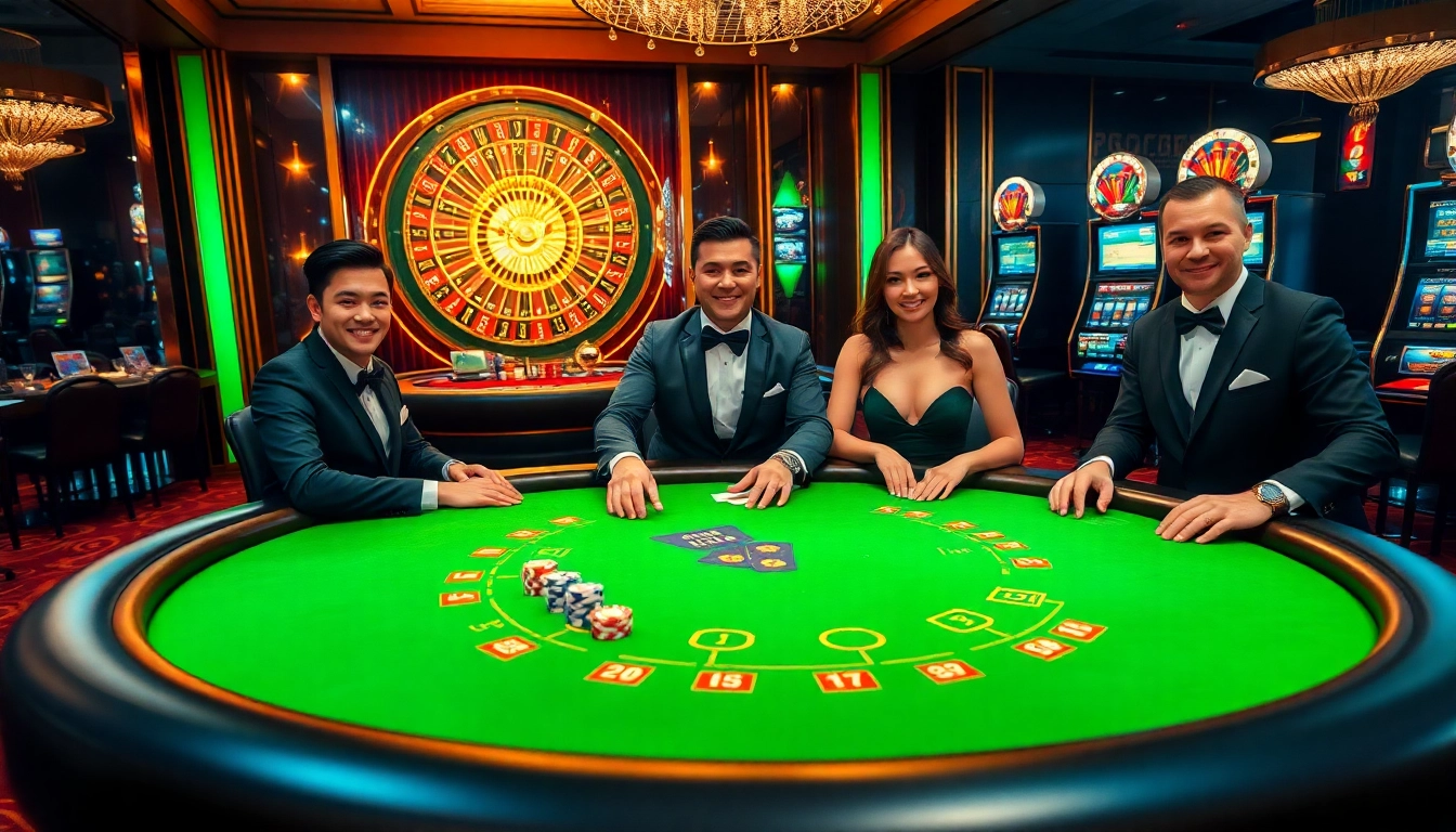 Experience the thrill of i9bet as players engage in high-stakes poker at a luxurious casino table.