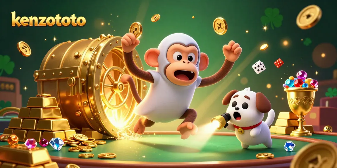 Kenzototo brings excitement with a mischievous poltergeist monkey and ghost-hunter puppy in a lively casino scene.