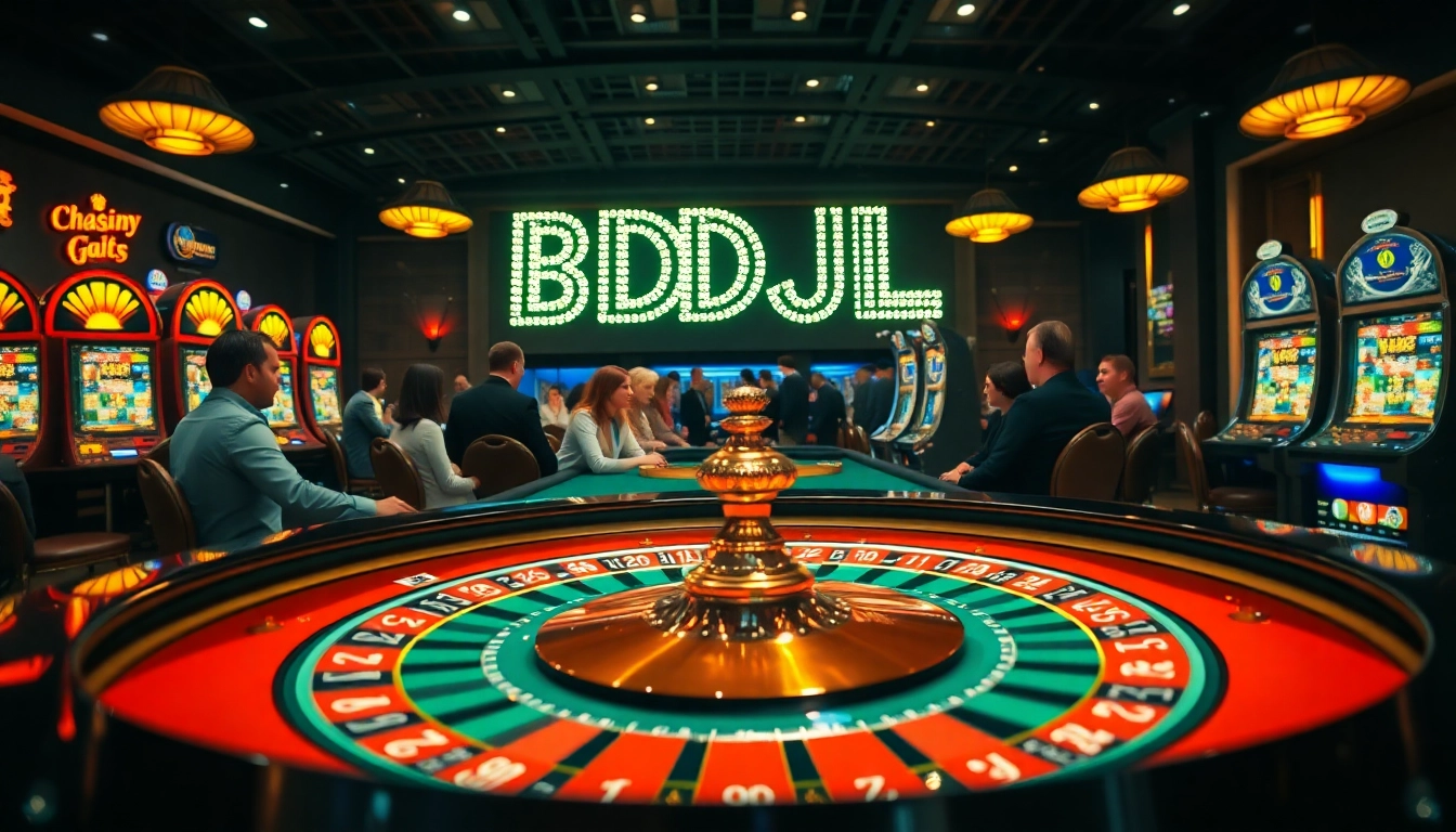 Experience the thrill of BDJL at a luxurious roulette table surrounded by high-stakes excitement.