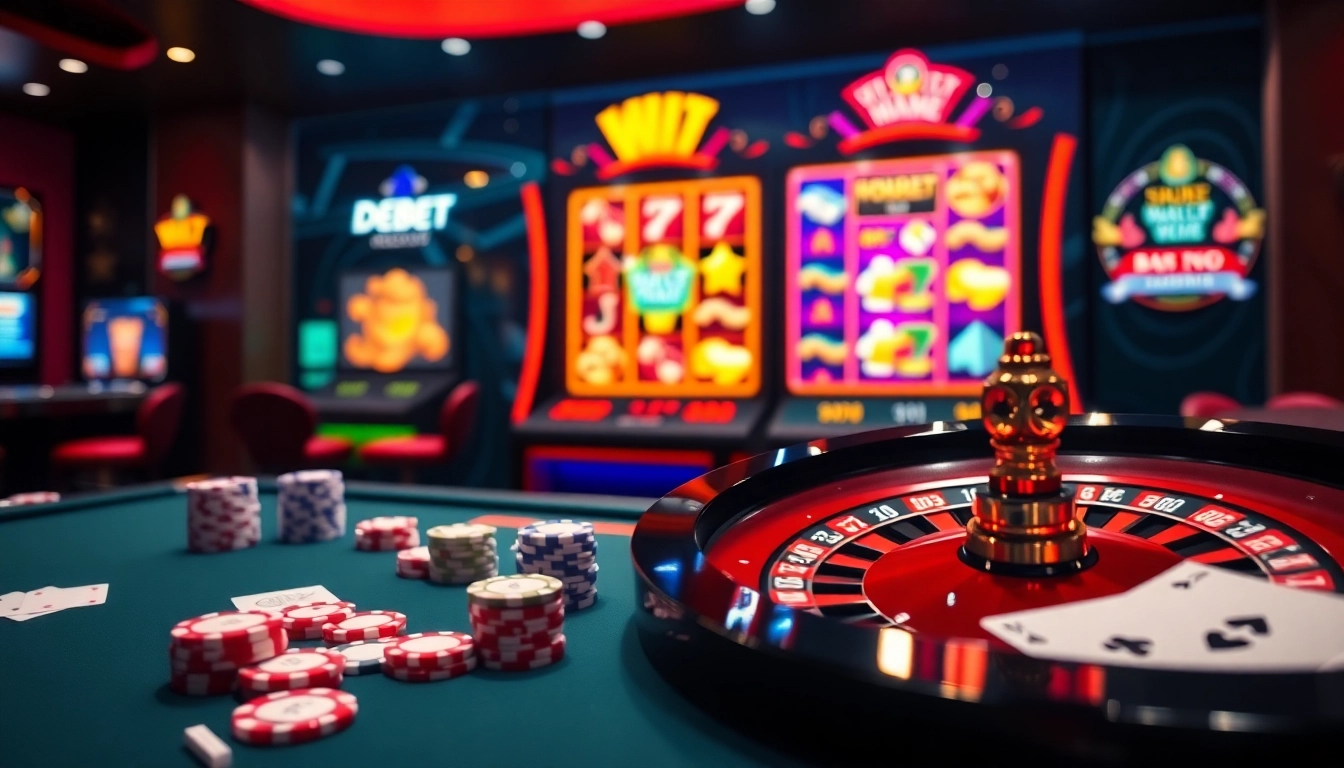 Experience thrilling gameplay at Cổng Game DEBET with vibrant casino visuals and professional atmosphere.