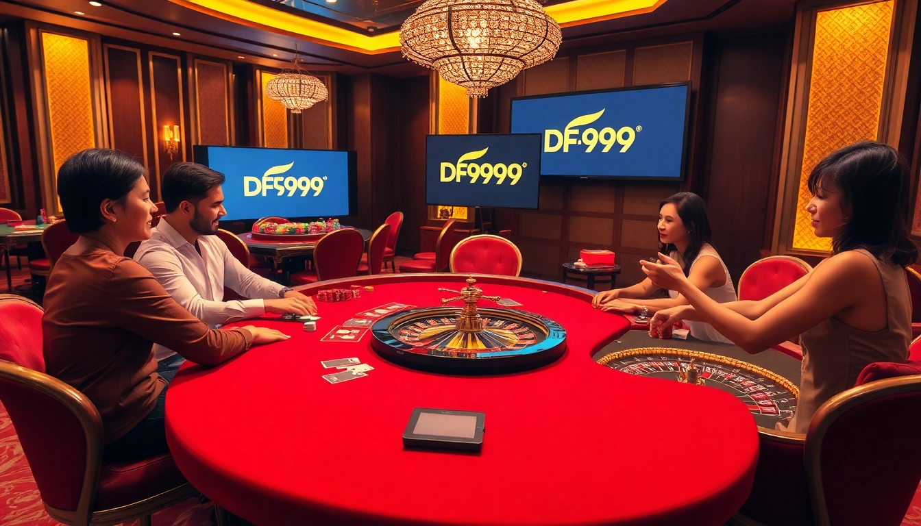 Experience thrilling gameplay at DF999 with vibrant casino tables and professional gamblers.