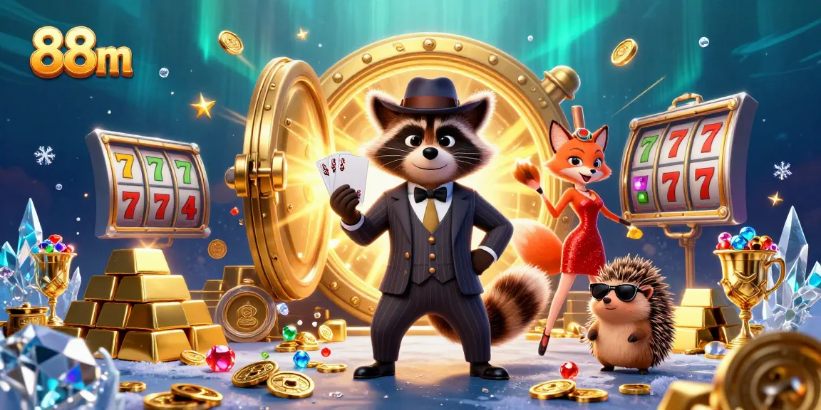 Experience the thrill of 88m gameplay with a raccoon in a suit and a dazzling fox amidst gold treasures.