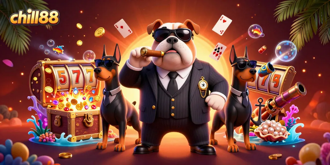在chill88娱乐场体验博彩乐趣，3D卡通黑帮斗牛犬与保镖杜宾犬共享奖金和吸引人的游戏元素