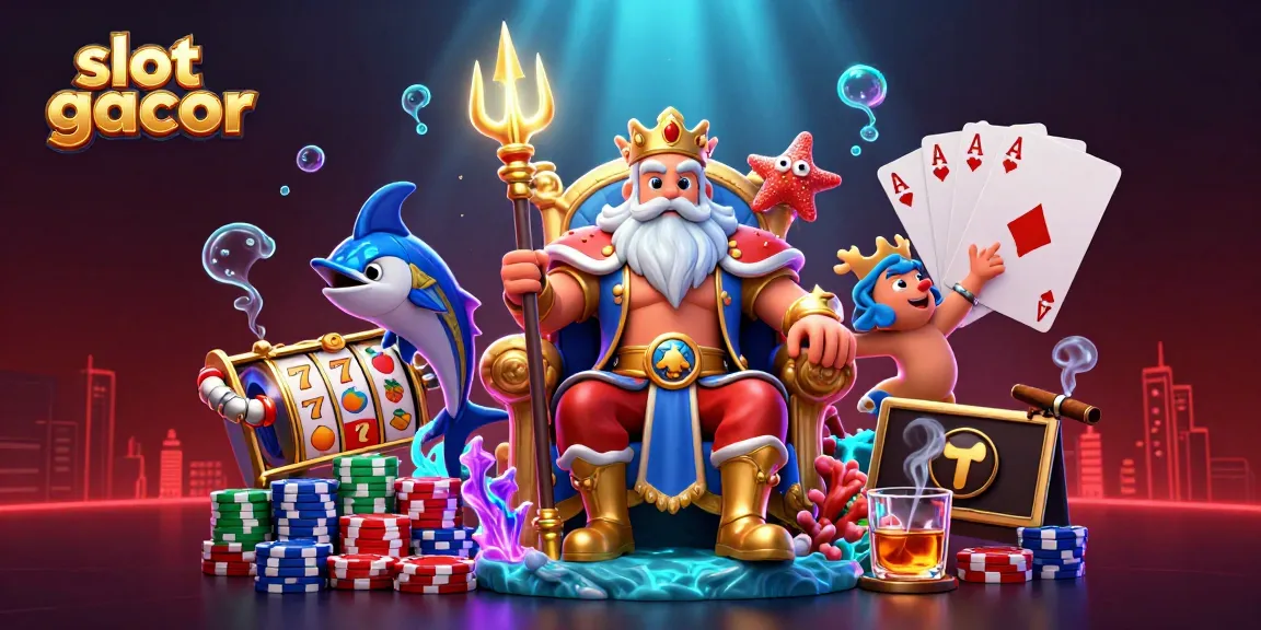 Experience the excitement of slot gacor with Neptune and his team in this vibrant, detailed 3D illustration.