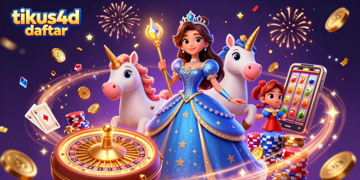 Experience excitement with tikus4d daftar as a beautiful woman in a ball gown commands the scene with unicorn and casino elements.