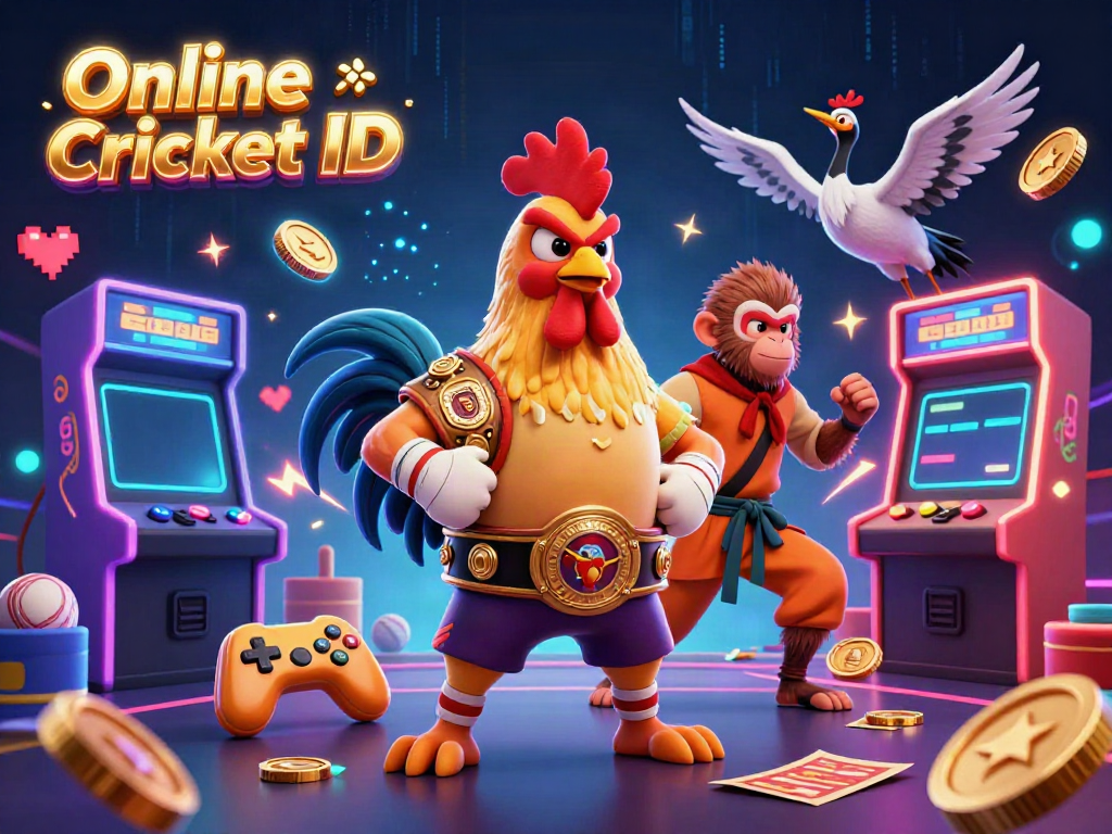 Engage in thrilling sports betting with your Online Cricket ID, surrounded by dynamic 3D characters and vibrant game elements.
