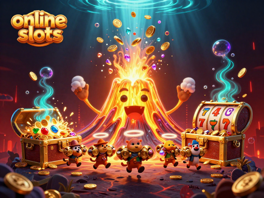 Spin to win with exciting online slots amidst a vibrant treasure-filled scene.