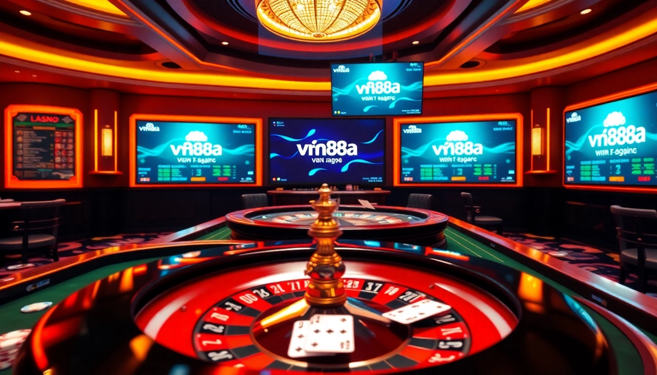 Experience the allure of online gaming with vn88a.app, showcasing luxury casino elements.