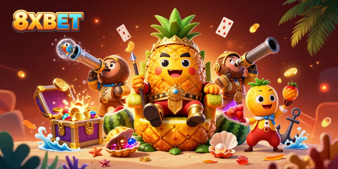 Experience thrilling gaming adventures with 8XBET's vibrant illustration featuring casino-themed elements.