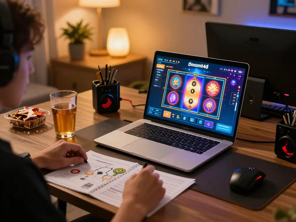Engaging with dinamit4d in a cozy online gaming setup with vibrant graphics.