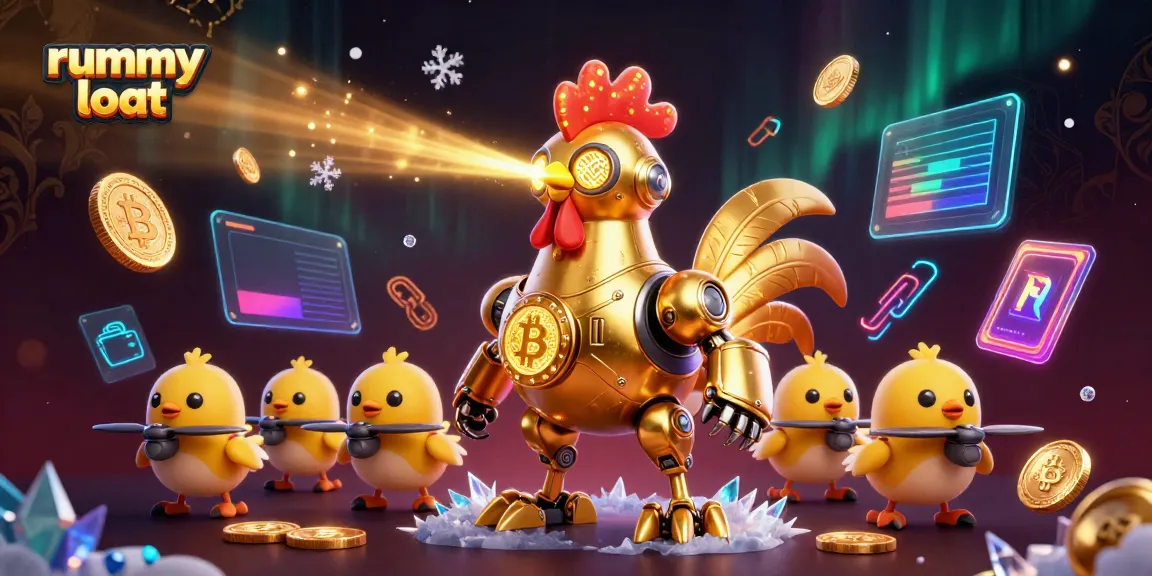 Engage in thrilling rummy loot gameplay with vibrant characters and crypto elements in this dynamic illustration.
