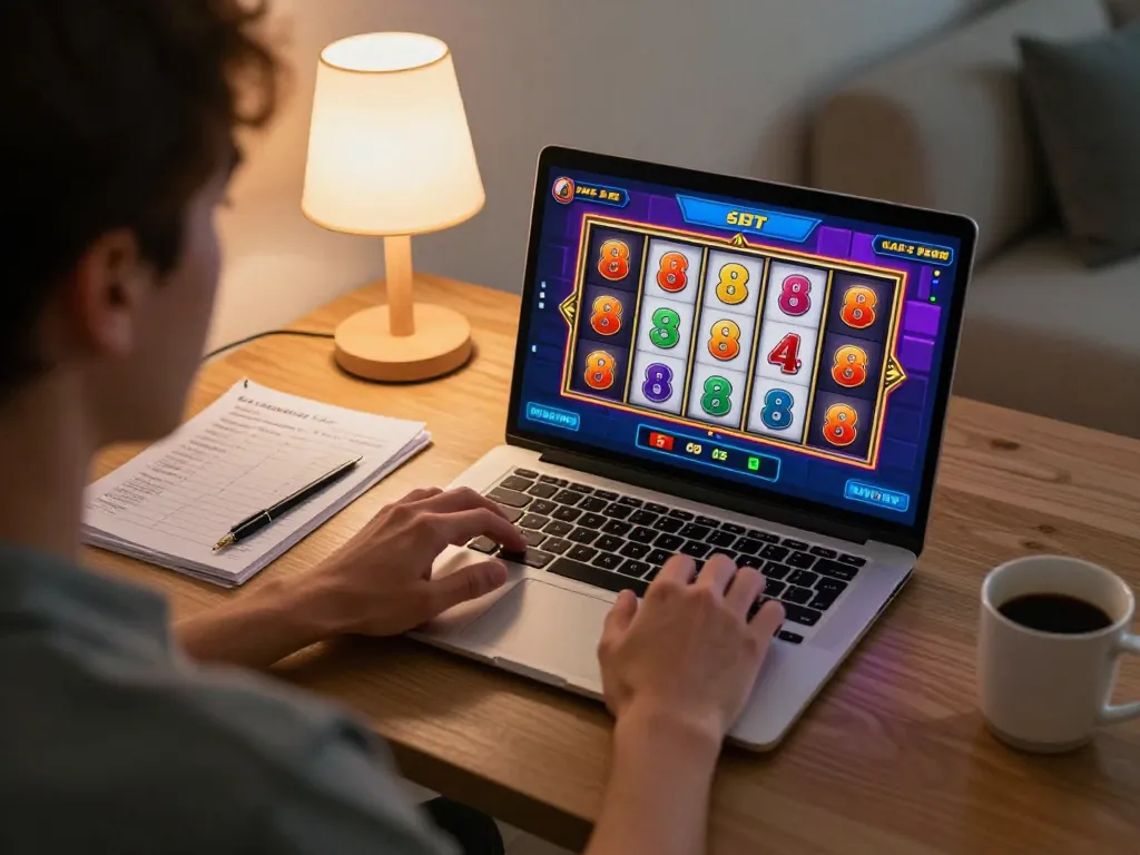Engaging gameplay on 88 slot game displayed on a laptop in a cozy home setting