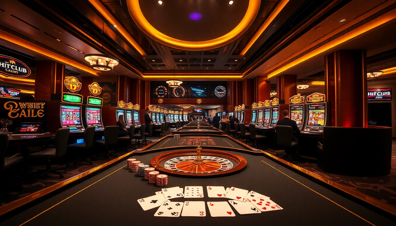 Players enjoying games at Hitclub’s vibrant casino, featuring roulette and poker tables.